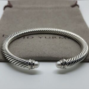 David Yurman Cable Classics 5mm Pearls and Diamonds Cable Cuff Bracelet